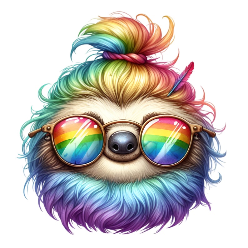 10 PNG Rainbow Sloth Messy Bun Sunglasses Clipart - Etsy