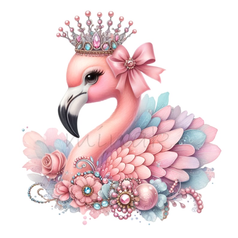 15 Elegant Flamingo PNG Clipart - Royal Pink Flamingo with Crown & Bows Digital Download for Sublimation and Crafts image 8
