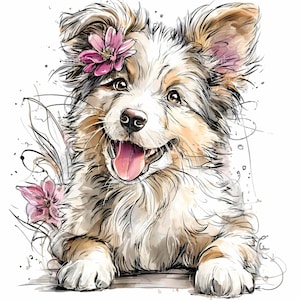 15 PNG Floral Dog Clipart - Cute Puppy With Flower Digital Download for ...