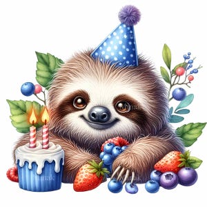 14 PNG Geburtstag Faultier - Party Tier Clipart - Niedliches PNG für Kinderkarten, Feierdrucke, digitale Einladungen, lustige Dekorationen
