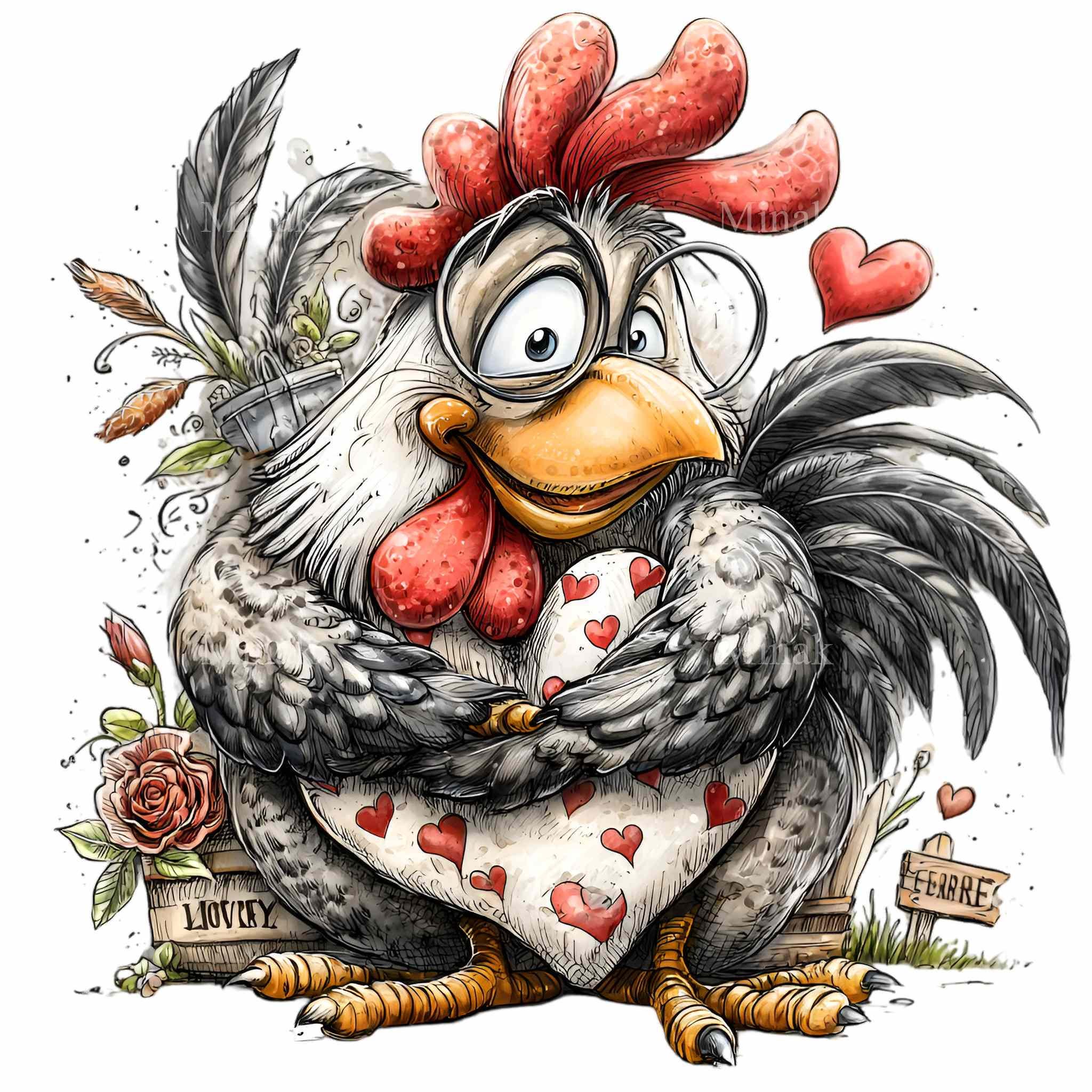 10 PNG Romantic Chickens – Rooster Couple PNG Clipart – Lovers Bird ...