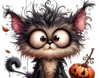 12 PNG Spooky Cat Halloween Clipart, Kitten Pumpkin Graphic