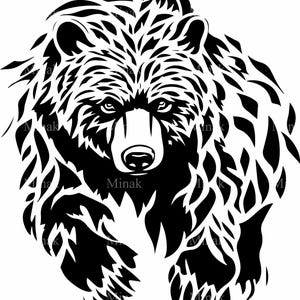 4 Potente file di taglio SVG di orso, silhouette di grizzly selvaggio, download digitale di animali della foresta per Cricut e taglio laser