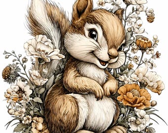 10 PNG Floral Squirrel Clipart – Woodland Nursery