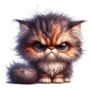 Grumpy Kitten PNG Clipart | 15 Cute Fluffy Angry Cat Illustration | Moody Furry Cat Digital Art Download