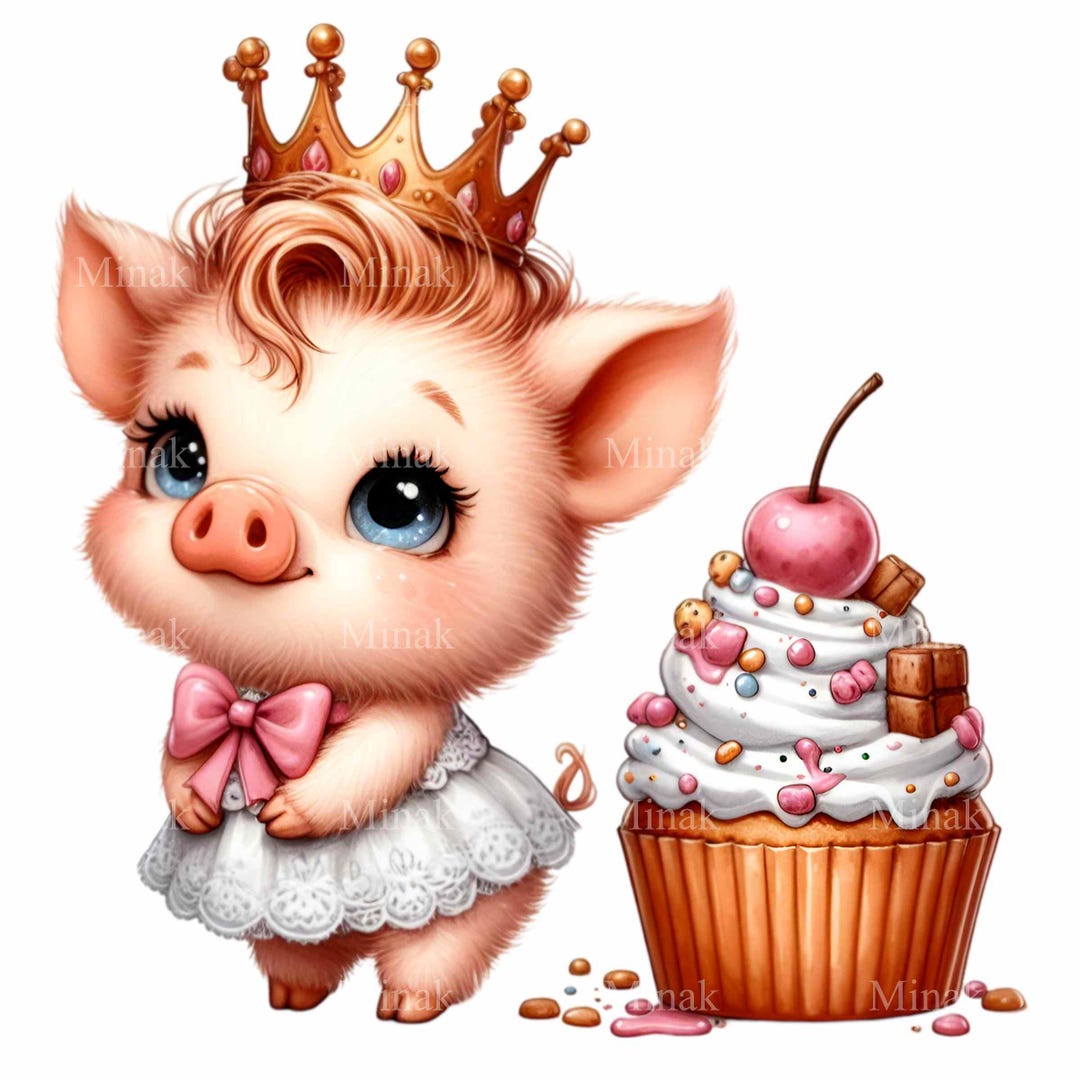Princess Piglet 12 Princess Pig PNG Clipart, Cute Piglet With Crown and Cupcake ...