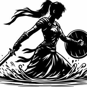 8 SVG Female Warrior SVG Cut File | Fierce Woman with Sword and Shield Clipart for Cricut & Battle-Themed Crafts