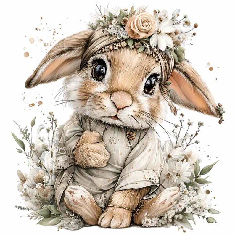 15 PNG Floral Bunny Clipart – Cute Rabbit Illustration – Spring Animal ...