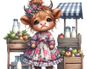 14 PNG Highland Cow Clipart, Floral Heifer Flower Crown