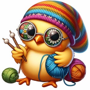 18 PNG Stricken Küken Clipart - Süßer Garn Vogel PNG - Buntes handgemacht Tier-Design für Frühlingsprojekte, Planeraufkleber und Dekor
