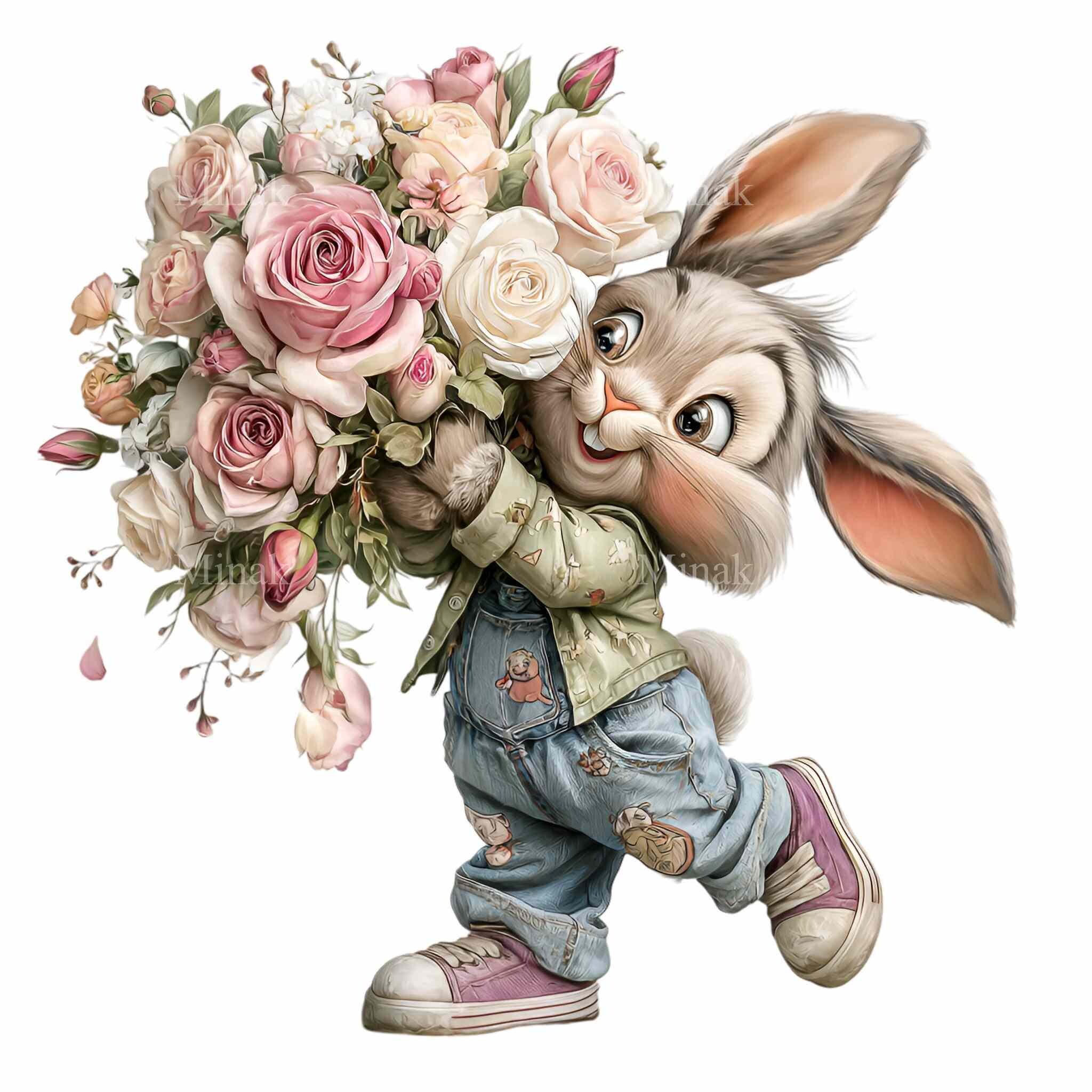 16 PNG Rabbit Clipart, Watercolor Floral Bunny Illustration, Spring ...