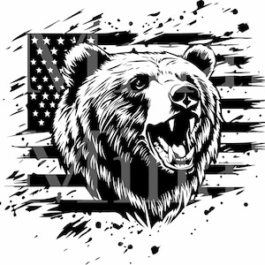 8 file SVG di orso grizzly con bandiera americana, clipart di animali selvatici patriottici per Cricut, design di maglietta da caccia