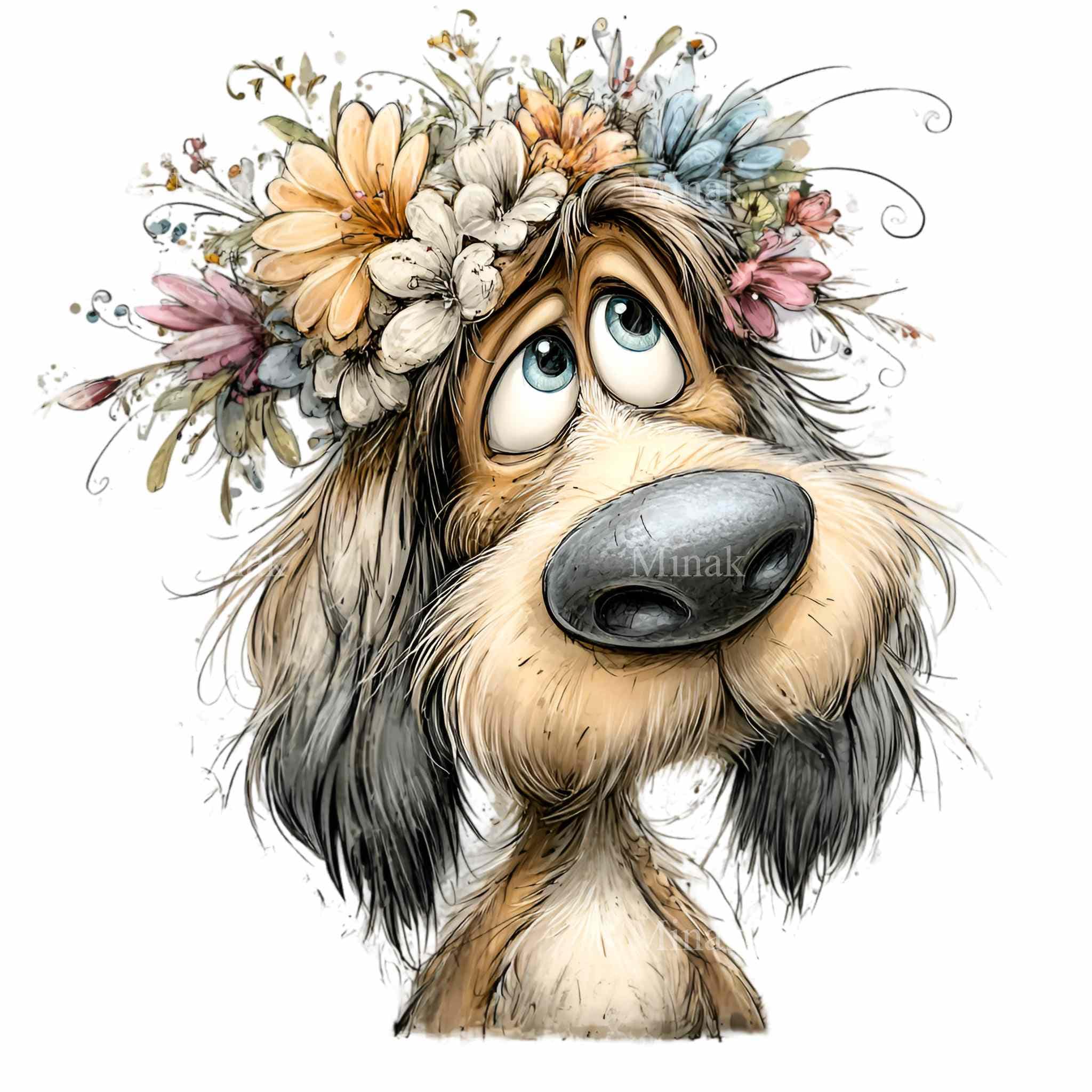 15 PNG Floral Dog Clipart – Funny Puppy PNG Illustration – Cute Flower ...