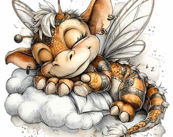 14 PNG schlafende Fantasy Drachen Clipart, Fee Flügel, Monster Wolke