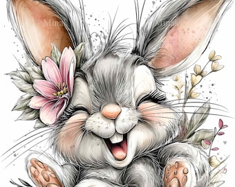 12 PNG Floral bunny clipart - cute rabbit with flowers digital download for nursery art, Easter crafts, invitations and kids decor