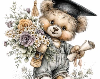 15 PNG Abschluss-Bärenjunges Clipart, Klasse von 2026 Abschluss Abschluss Aquarell Kunst