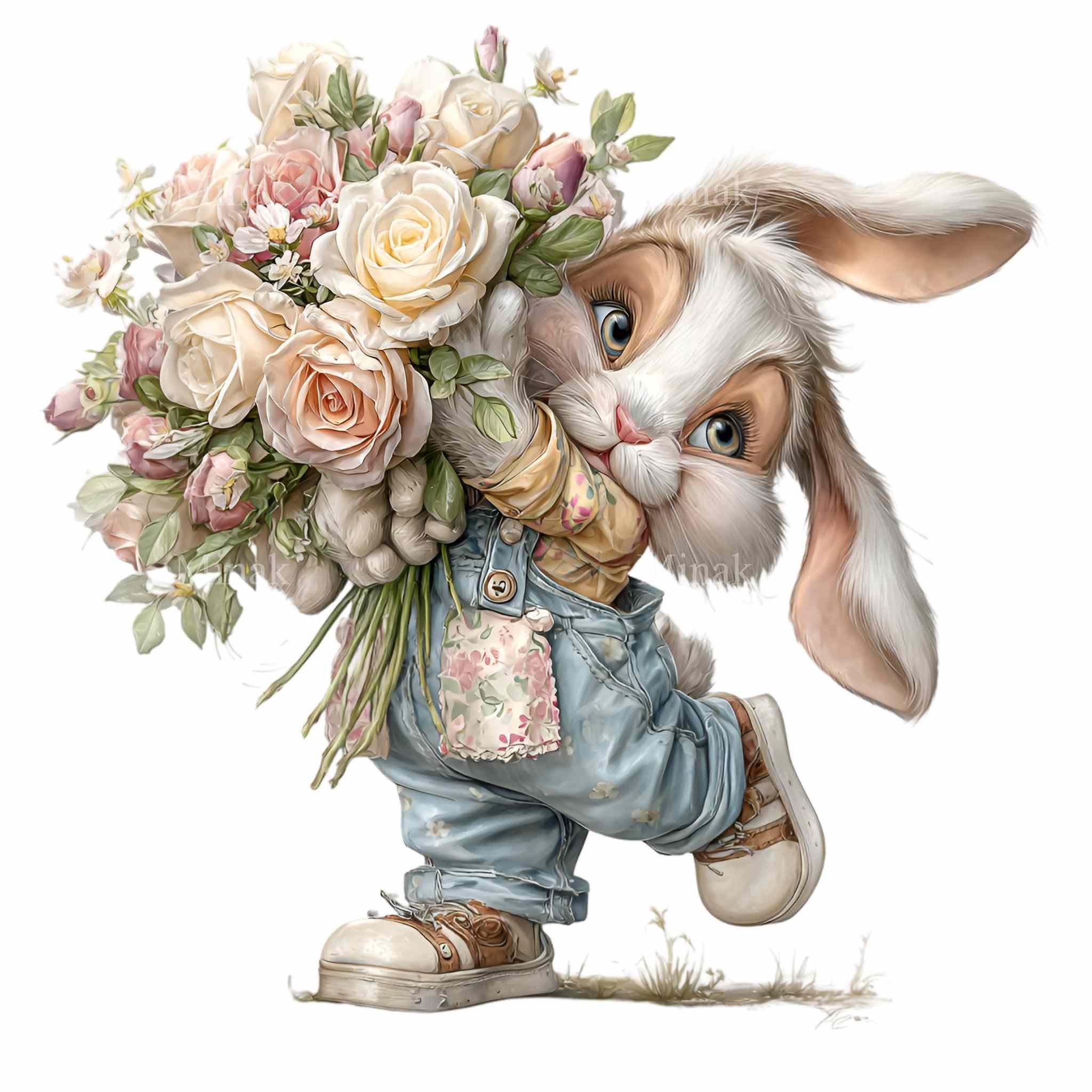 16 PNG Rabbit Clipart, Watercolor Floral Bunny Illustration, Spring ...