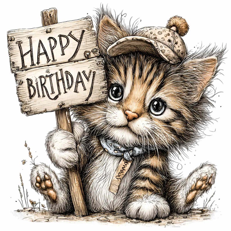 happy birthday cat, funny cat, cat illustration,... 12 PNG Birthday Cat Sign – Funny Kitten PNG Clipart – Cute Animal for ...