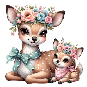 Hirsch Clip Art, Mutterschaft Clipart, 15 PNG Aquarell Mama und Baby Hirsch, Muttertag druckbar, Pastellfarben, Junk Journal, Kartenherstellung
