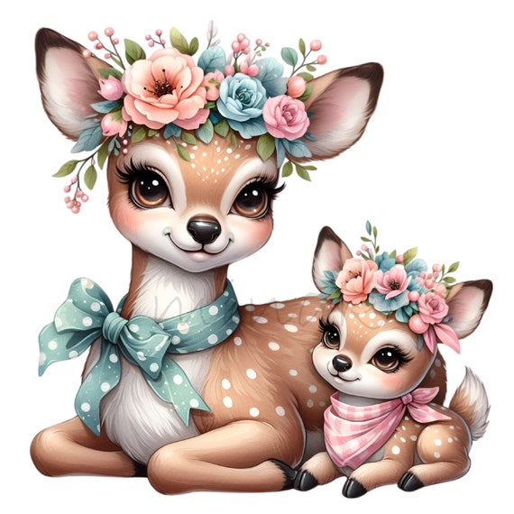 Deer Clip Art, Motherhood Clipart, 15 PNG Watercolor Mom and Baby Deer, Mother's Day Printable, Pastel Colors, Junk Journal, Card Making