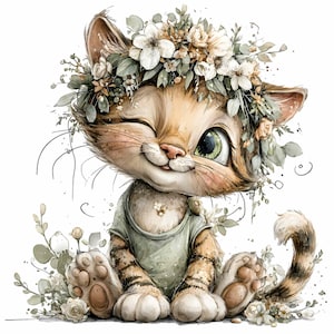 15 PNG Floral Kitten Clipart – Cute Cat PNG – Whimsical Pet ...