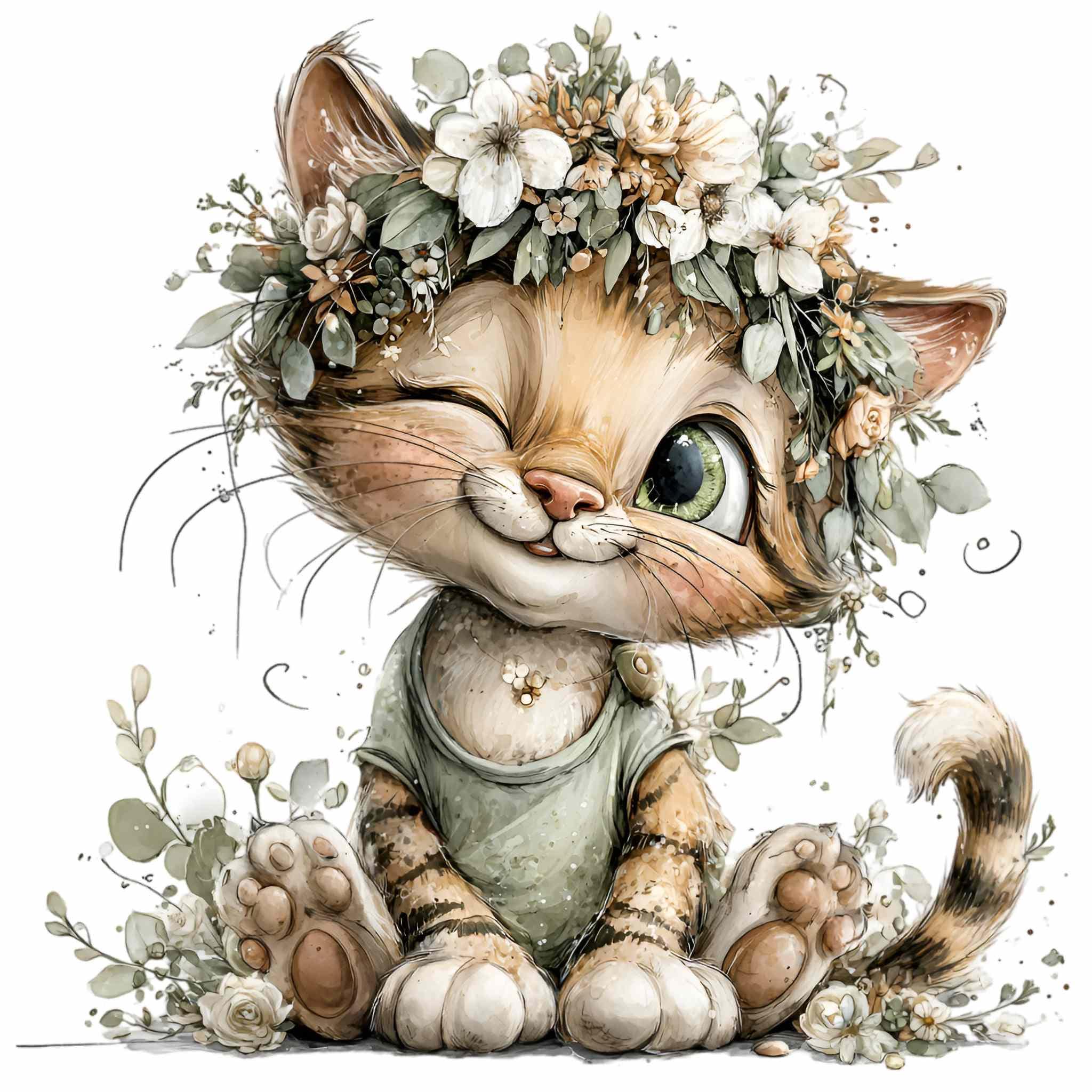 15 PNG Floral Kitten Clipart – Cute Cat PNG – Whimsical Pet ...