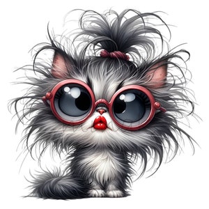 Furry Kitten with Sunglasses Clipart 15 PNG - Cute and Funny Cat Illustration for Digital Art, Crafts, and Scrapbooking