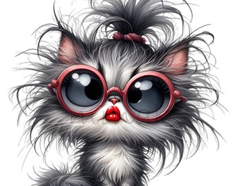 Pelzkätzchen mit Sonnenbrille Clipart 15 PNG - Niedliche und Lustige Katzen Illustration für digitale Kunst, Basteln und Scrapbooking