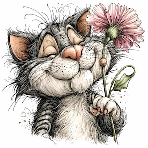 12 PNG Floral Cat Clipart - Cute Kitten With Flowers Digital Download ...