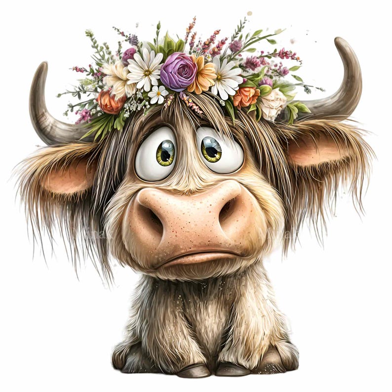 15 PNG Cute Cow Clipart – Highland Cow PNG – Floral Crown Animal ...