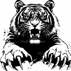 4 archivos SVG de tigre enfadado: clipart de felino rugiente con garras, silueta de depredador salvaje para Cricut y manualidades láser