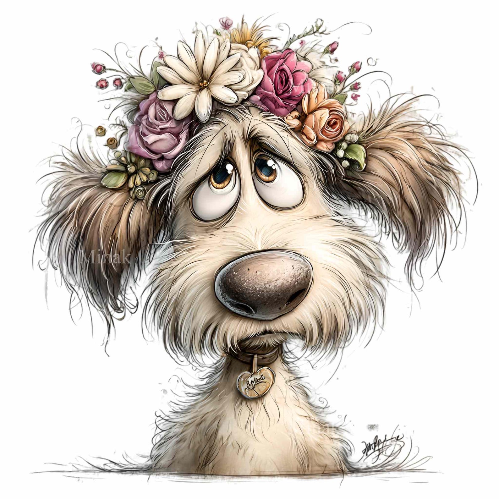 16 PNG Floral Dog Head Clipart – Funny Puppy PNG Illustration – Cute ...