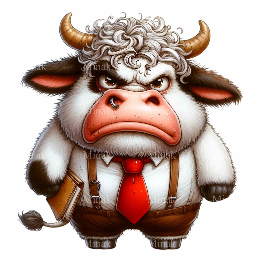 Grumpy Office Bull Clipart PNG - 14 Angry Cow Business Character ...