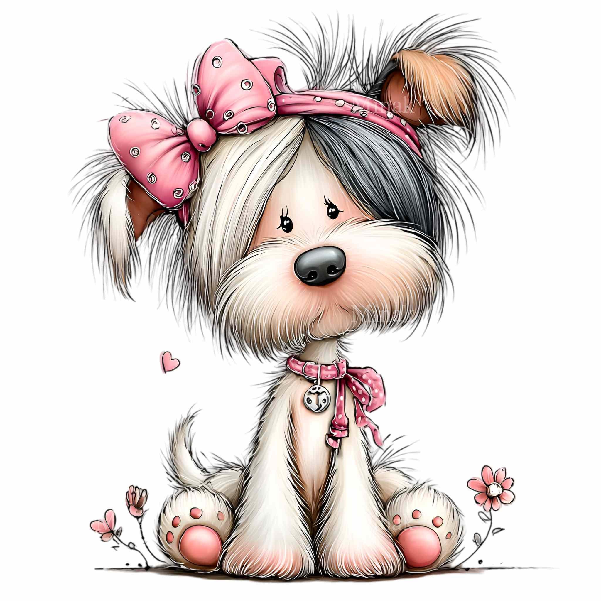 16 PNG Puppy Watercolor Dog With Pink Bow Clipart, Floral Pet Baby ...