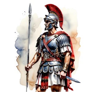 25 Roman Soldier PNG Clipart, Ancient Warrior in Armor with Spear and Red Cape, Gladiator Military Digital Download