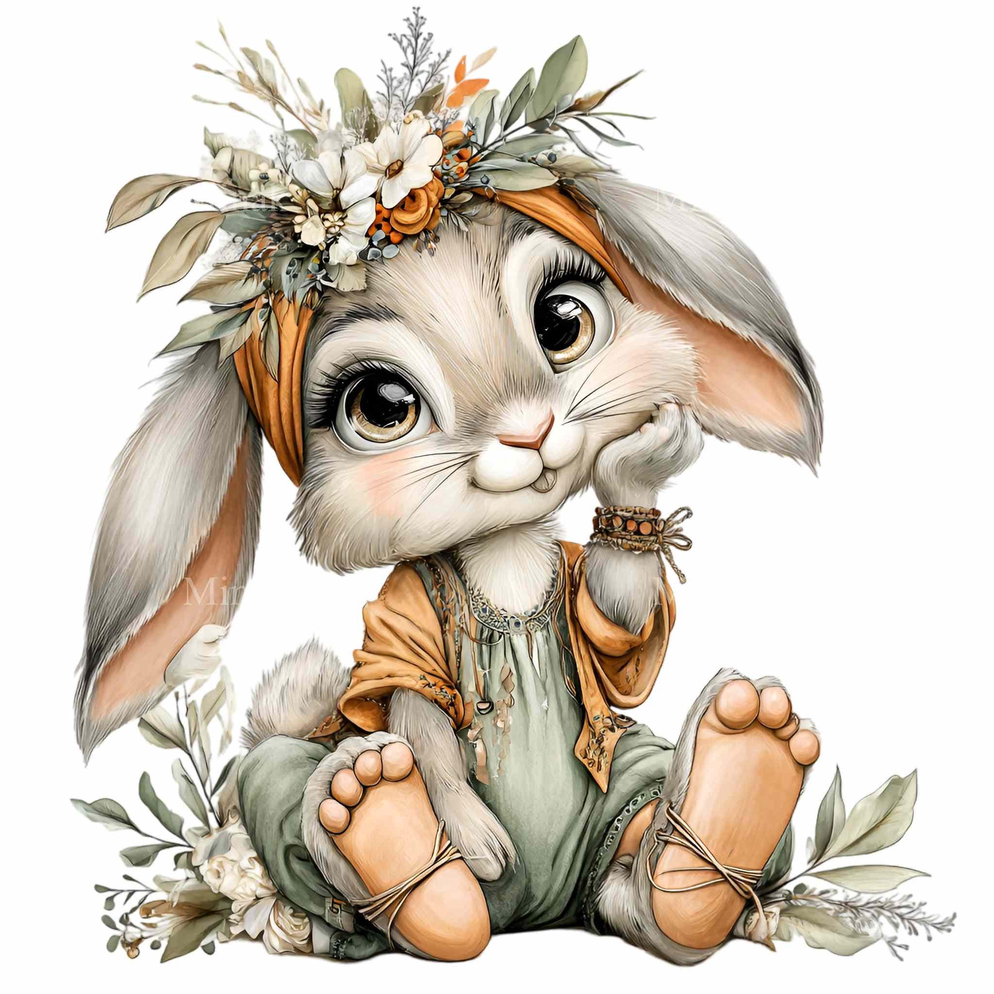15 PNG Floral Bunny Clipart – Cute Rabbit Illustration – Spring Animal ...
