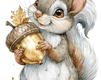 15 PNG Squirrel Clipart Glowing Acorn Autumn Forest Graphic