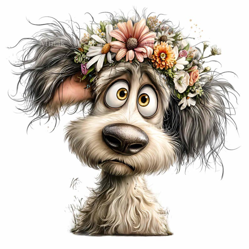 16 PNG Floral Dog Head Clipart – Funny Puppy PNG Illustration – Cute ...