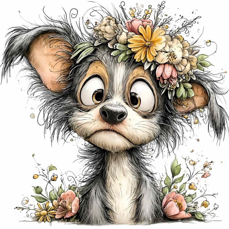 15 PNG Floral Puppy Clipart – Cute Dog PNG – Cartoon Pet Illustration ...