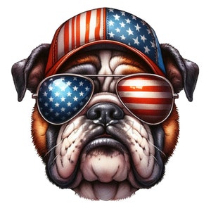 10 PNG PNG Bulldogge Clipart - USA PNG Illustration - Lustige Hundekunst für den 4. Juli Dekor, Unabhängigkeitstag Hemden, Party Handwerk