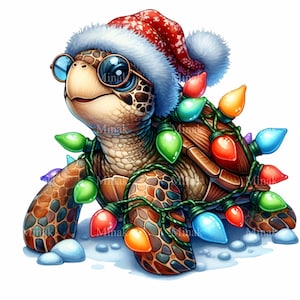 15 PNG Świąteczny żółw clipart – Boże Narodzenie żółw morski PNG – Urocze świąteczne zwierzę dla miłośników plaży, zimowe kartki i sublimacyjne rzemiosło