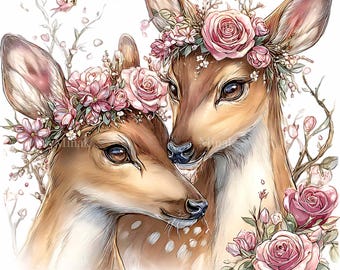 10 PNG Blommor Hjort Fawn, Ros Blomma Krona Skogsdjur Clipart