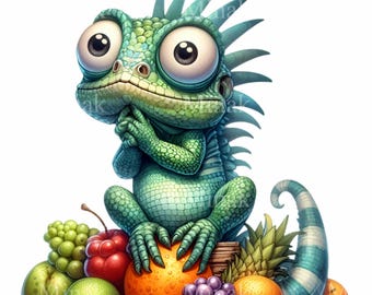 15 immagini clipart di iguana in formato PNG, lucertola della frutta tropicale per sublimazione