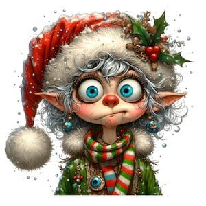 Quirky Elf with Santa Hat 12 PNG Funny Christmas Graphics Kids Comics Cartoon illustration clipart, Sublimation Printable Digital Graphics