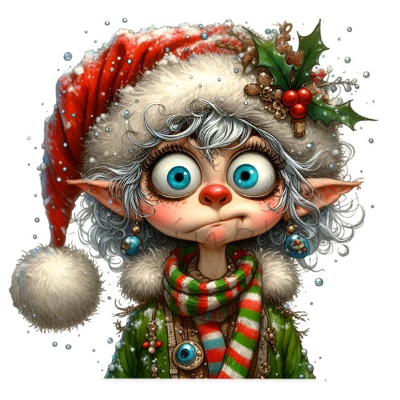 12 PNG Quirky Christmas Elf Santa Hat Sublimation Winter Clipart