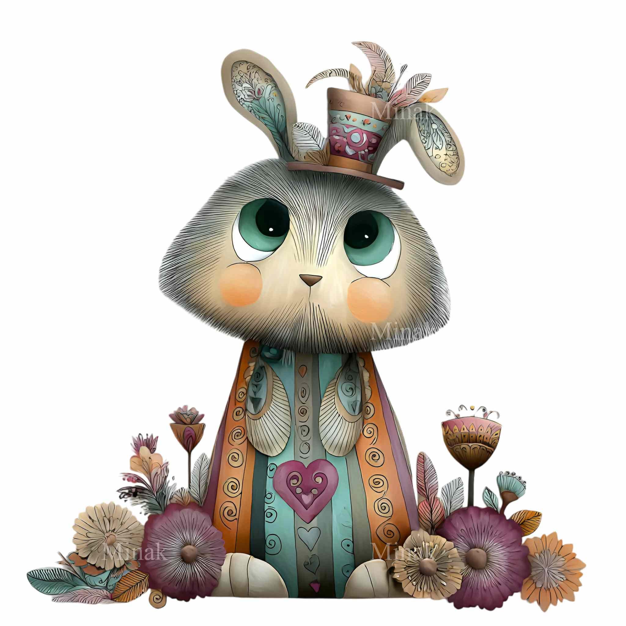 16 PNG Whimsical Bunny Clipart – Cute Patterned Rabbit Illustration ...