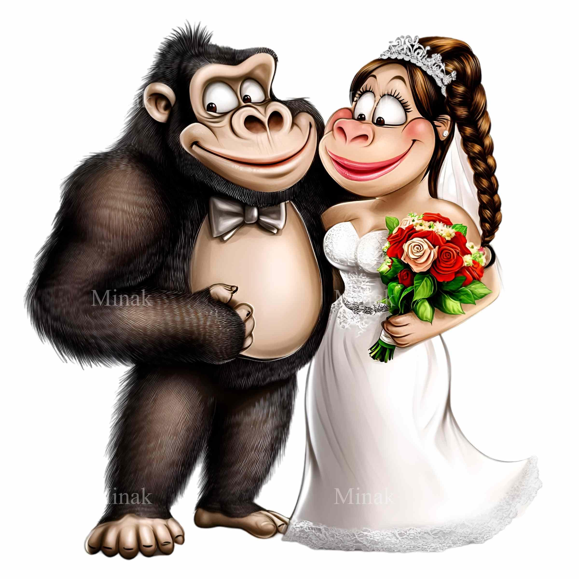 12 PNG Monkey Wedding Clipart, Chimp Bride and Groom, Funny Jungle ...