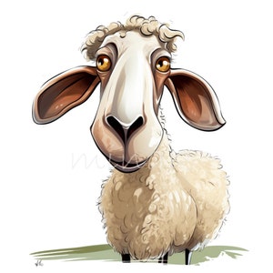 Quirky Sheep PNG Clipart. 20 Funny Cartoon Sheep with Big Ears Illustration. Whimsical Farm Animal Art
