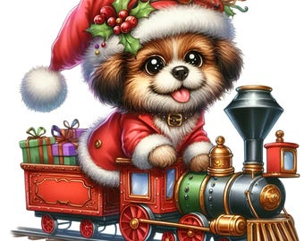 15 Christmas Puppy Train PNG, Locomotive Art Holiday Dog Sublimation Graphic