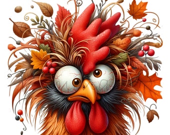 12 PNG Crazy Rooster Clipart Thanksgiving Autumn Chicken
